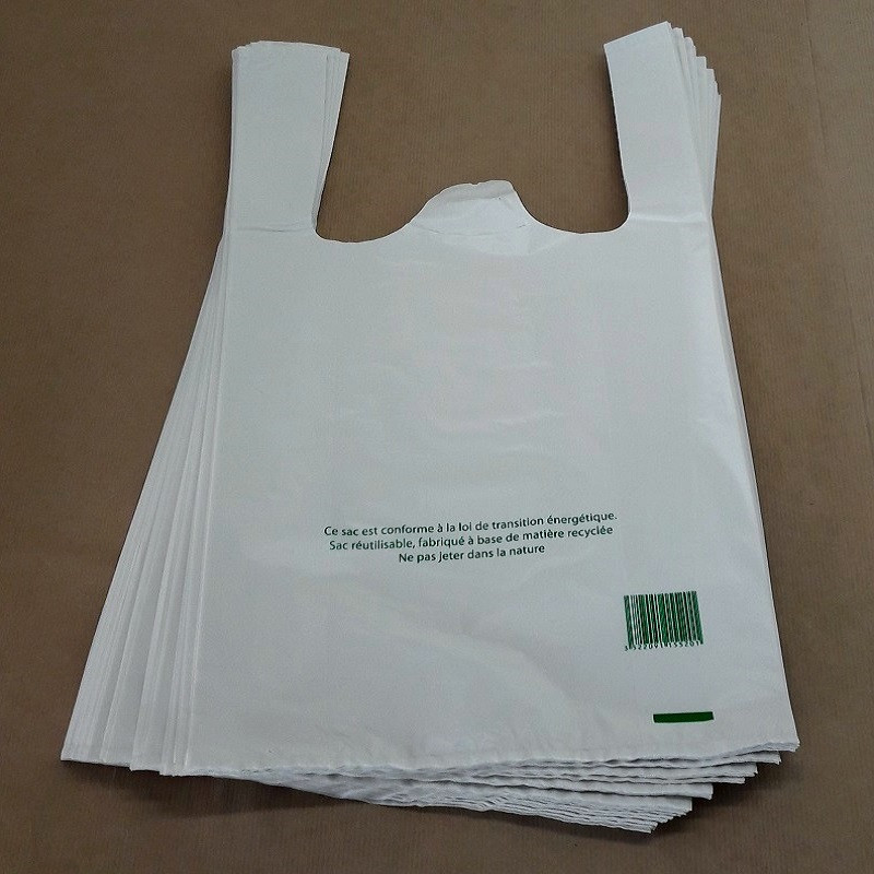 Sacs bretelles sorties de caisses blanc NON ALIMENTAIRE 50 microns 30 x 7 x  54 gamme eco (500 sacs)